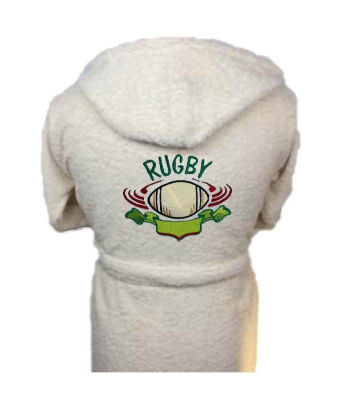 Peignoir enfant rugby personnalisé devant et  motif Rugby 4 au dos