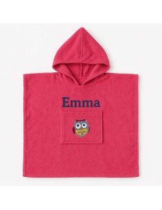 Poncho personnalisé avec motif chouette fille
