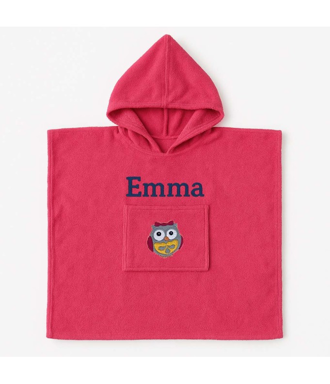 Poncho personnalisé avec motif chouette fille
