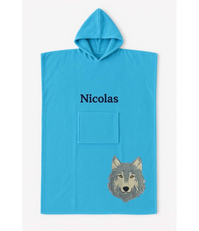 Poncho ado et adulte personnalisé avec motif loup