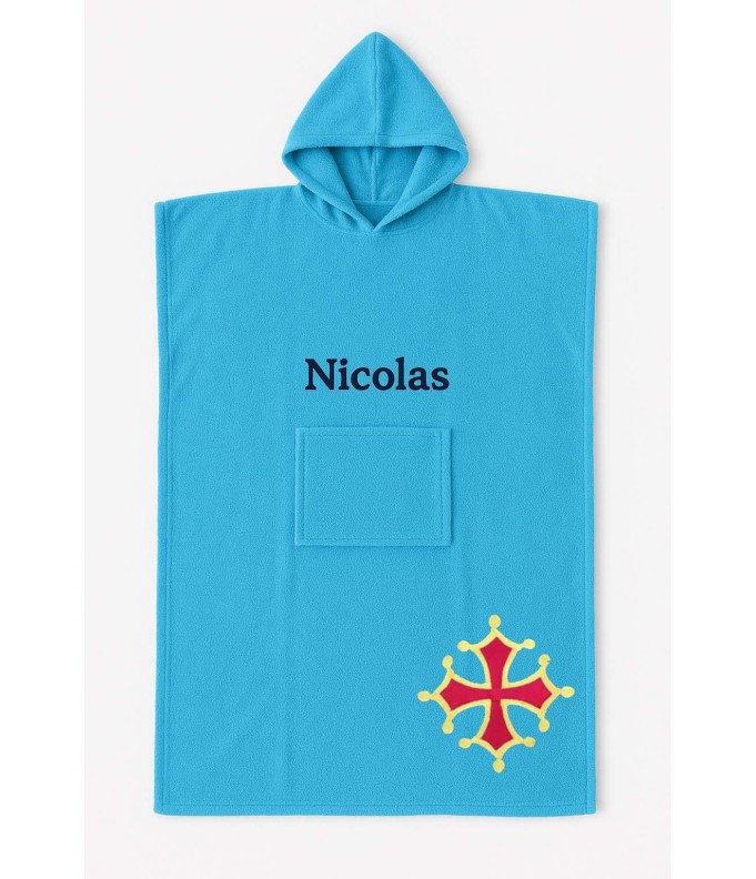 Poncho ado et adulte personnalisé avec motif croix occitane