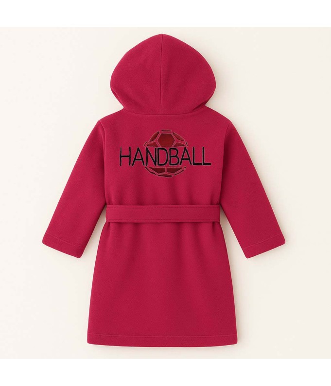 Peignoir brodé enfant personnalisé devant et  motif handball au dos