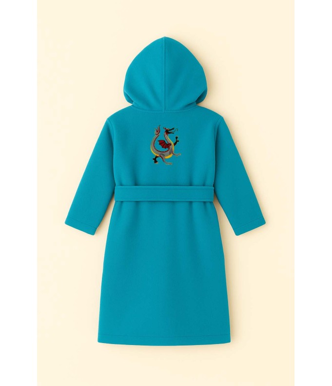 Peignoir brodé enfant personnalisé devant et  motif dragon au dos