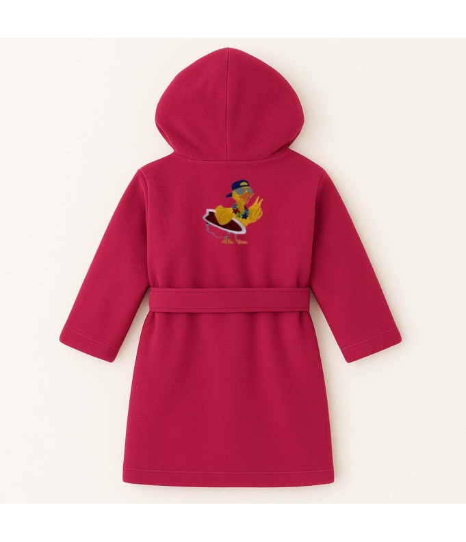 Peignoir brodé enfant personnalisé devant et  motif Canard 4 au dos