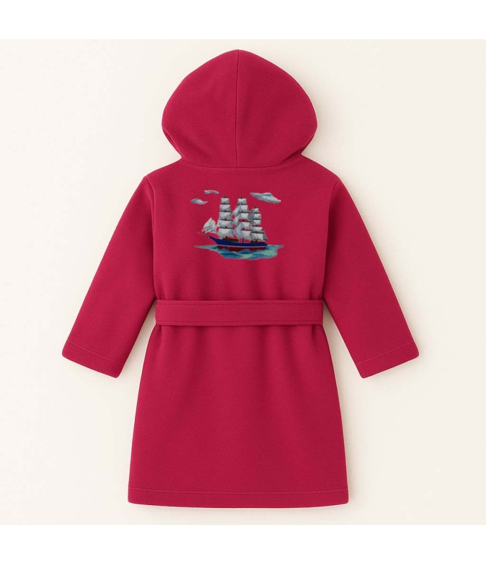 Peignoir brodé enfant personnalisé devant et  motif Bateau 2 au dos