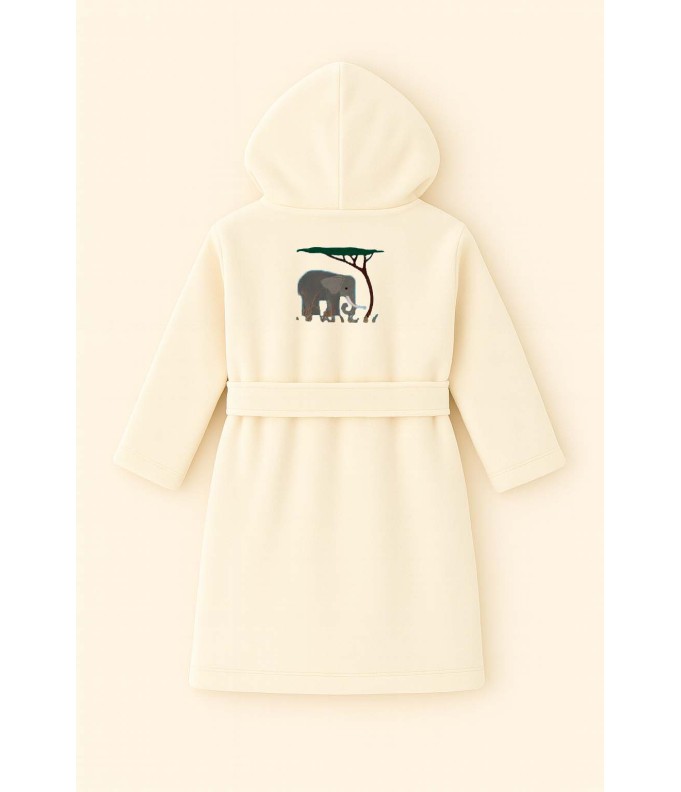 Peignoir brodé enfant personnalisé devant et  motif Elephant 4 au dos