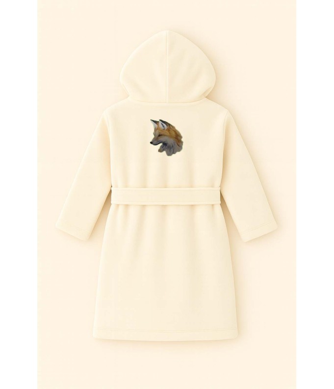 Peignoir brodé enfant personnalisé devant et  motif Renard au dos