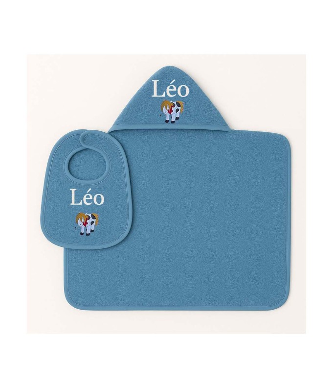 Cadeau naissance: maxi cape et bavoir personnalisés motif et prénom